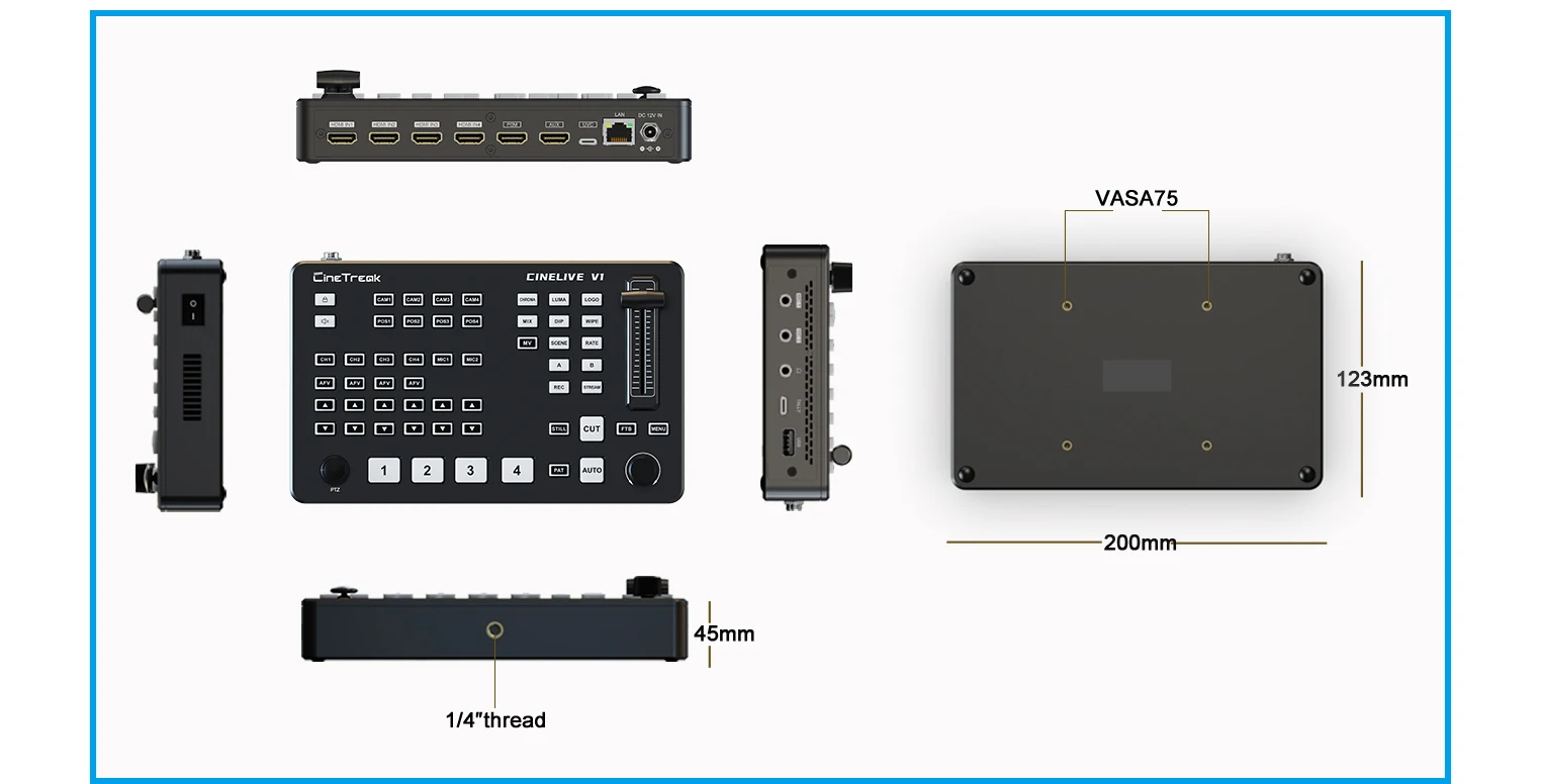 Cinetreak Cinelive V1 4-CH HDMI Video Mixer Switcher FHD compatible for Live Str