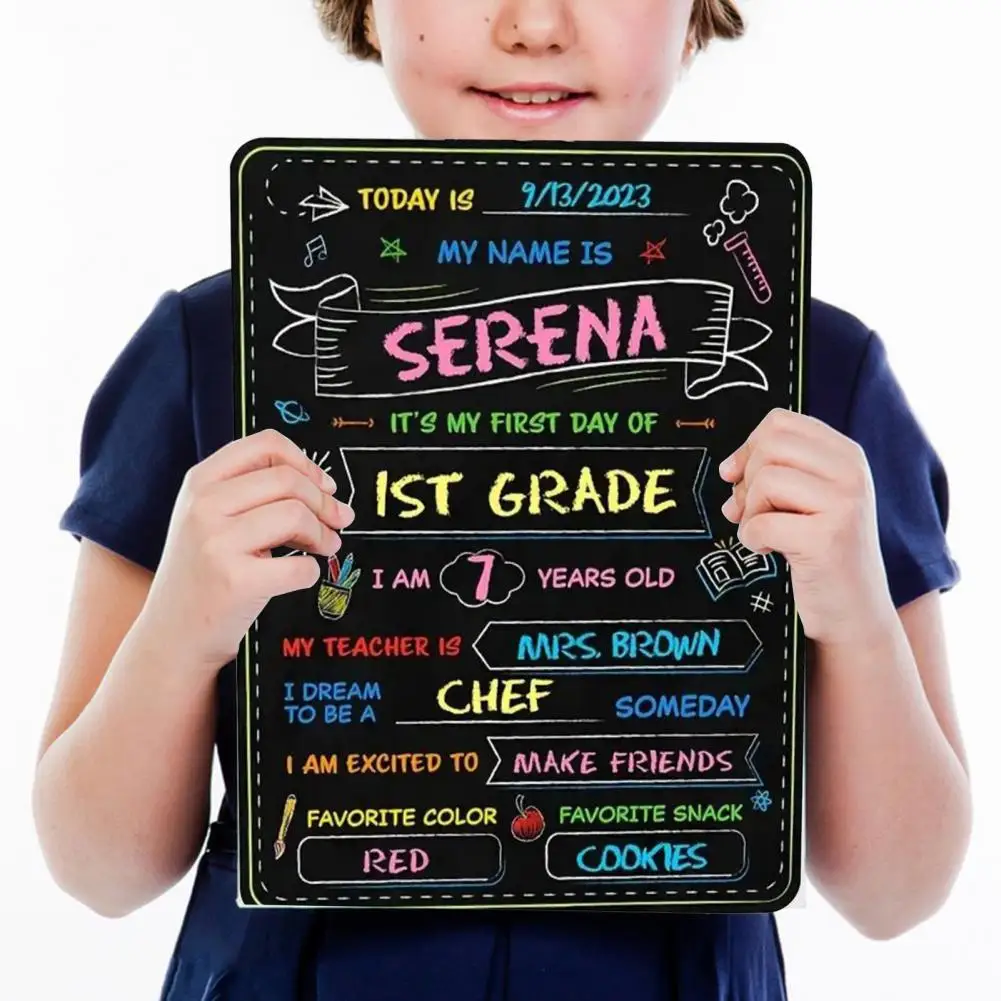 Display Board Double Sided Reusable First Day of School Chalkboard Sign for Preschool Kindergarten Grades 1-12