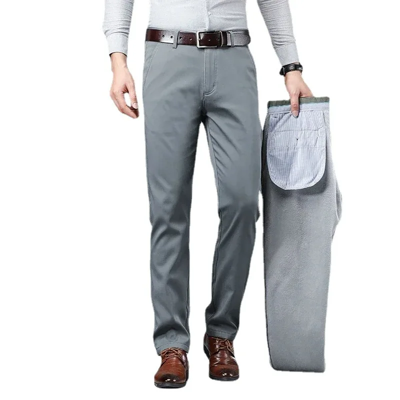 

Winter Men Warm Trousers Big Size Classic Style Business Fashion Regular Thick Casual Pants Male Brand Khaki Navy Black