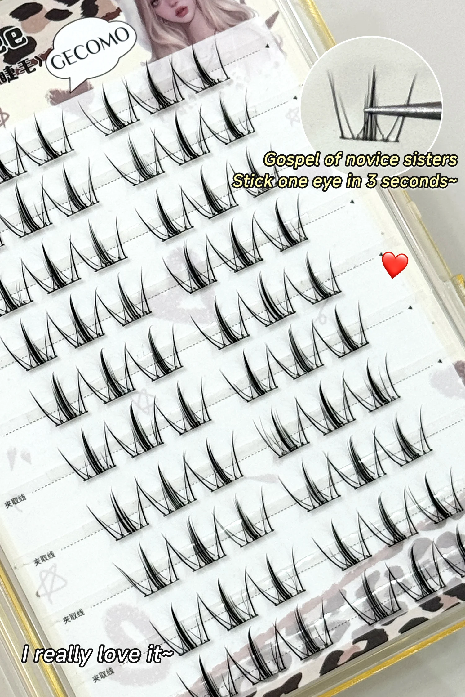 60 Cluster Leichte Klebefreie Falsche Wimpern 10-12mm Girl Group Idol Style Natürlicher Schwung Kein Kleber Nötig Selbstklebende Wimpern – Detail 4