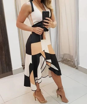 Abito senza maniche Abbigliamento donna Estate 2024 Nuovo scollo a V stampato Abiti femminili Moda Versatile Casual Longuette Streetwear 1