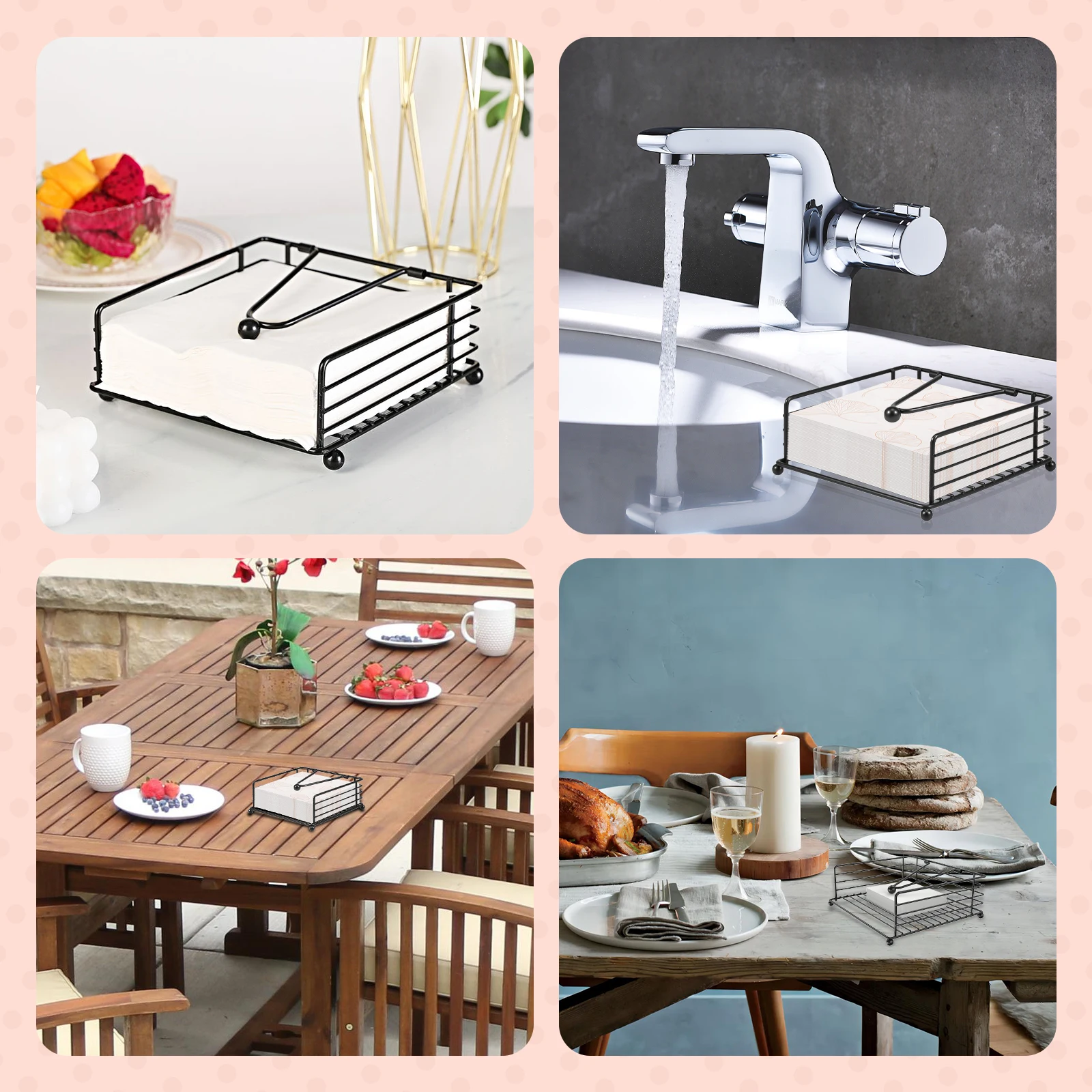 2Pcs New Flat Napkin Holder Metal Rustic Kitchen Napkin Holder Square Paper Dispensers with Adjustable Arm for Countertop Table 6