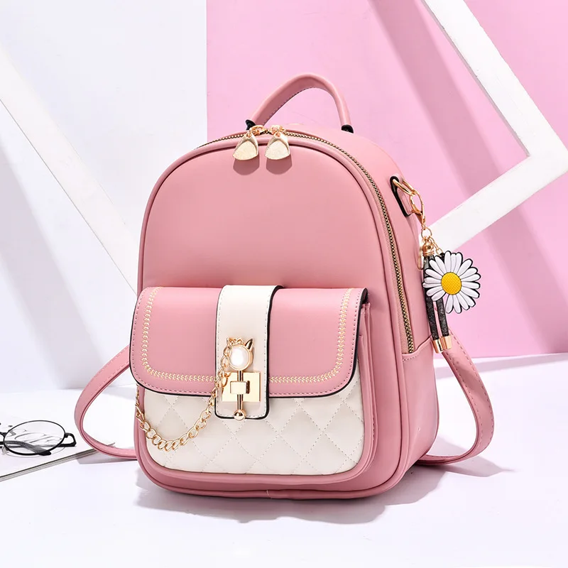 Bag Women 2022 New Fashion Rhombic Contrast Backpack Korean Version Large Capacity Buckle One shoulder Two shoulder Travel Backp 4