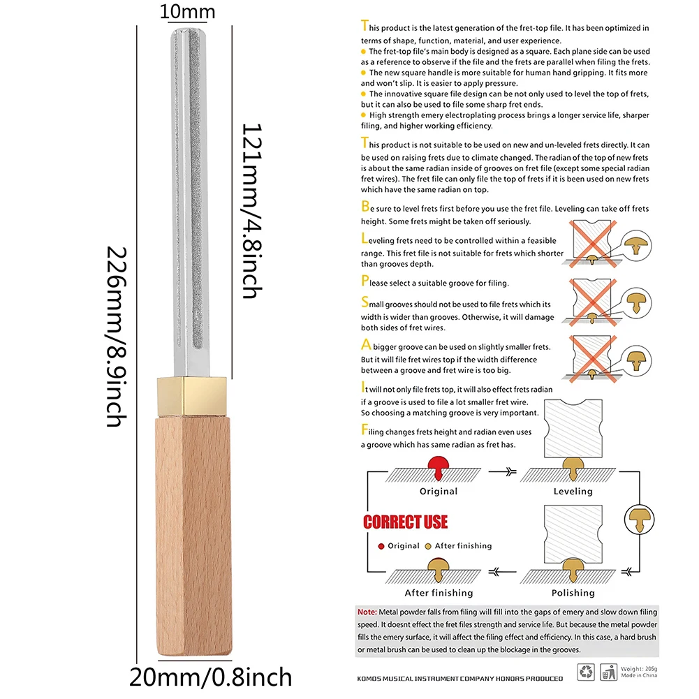 Guitar Fret Crowning File 4 Edges Wooden Handle Maintenance File for Electric Acoustic Guitar Ukulele Bass Banjo