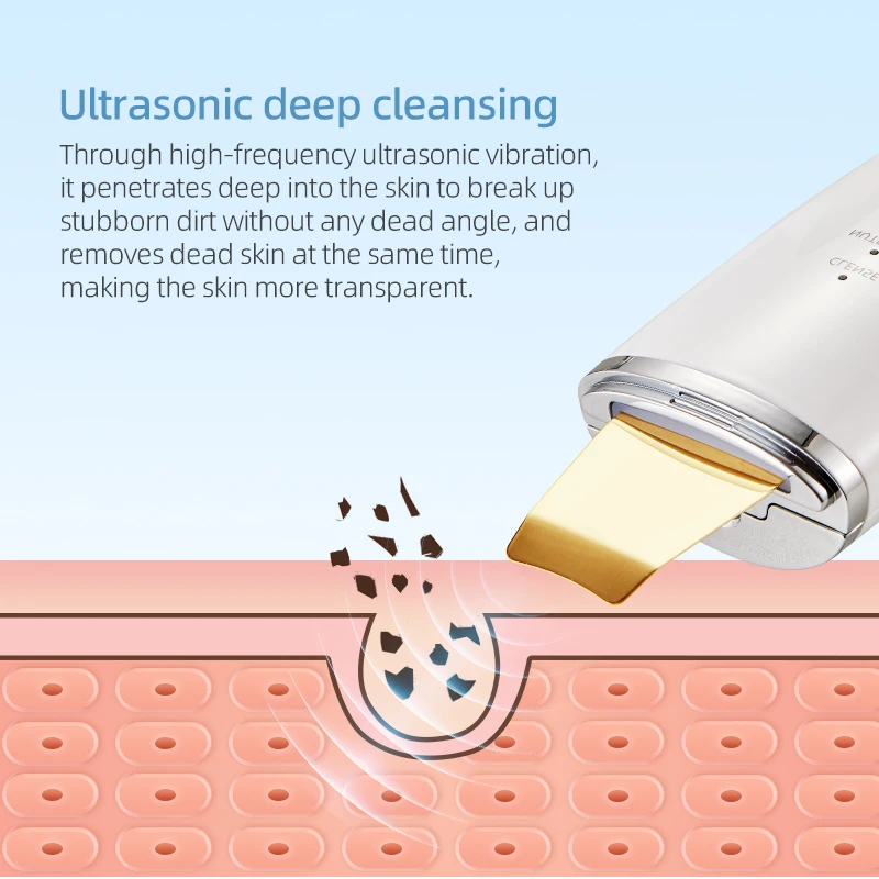 Facial skin exfoliator deep vibration cleaner scraper ultrasonic blackhead remover and facial massager make the skin clearer