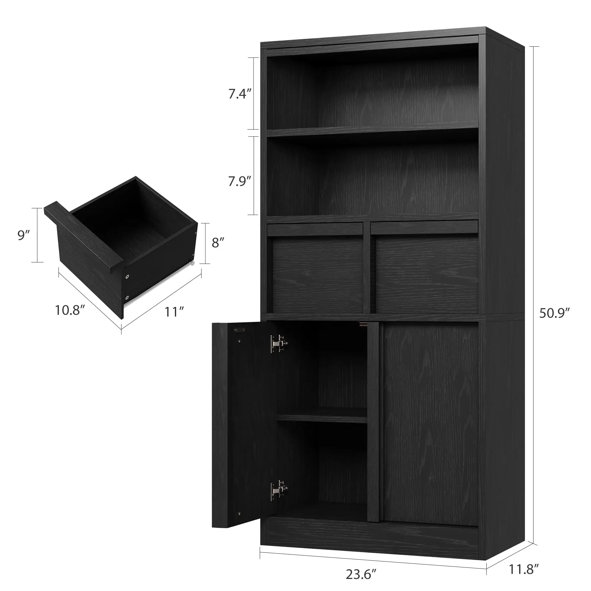 Hoher Aufbewahrungsschrank, Freistehender Buffetschrank mit Schubladen, Türen und Verstellbaren Regalen, Multifunktionaler Organizer – Detail 2