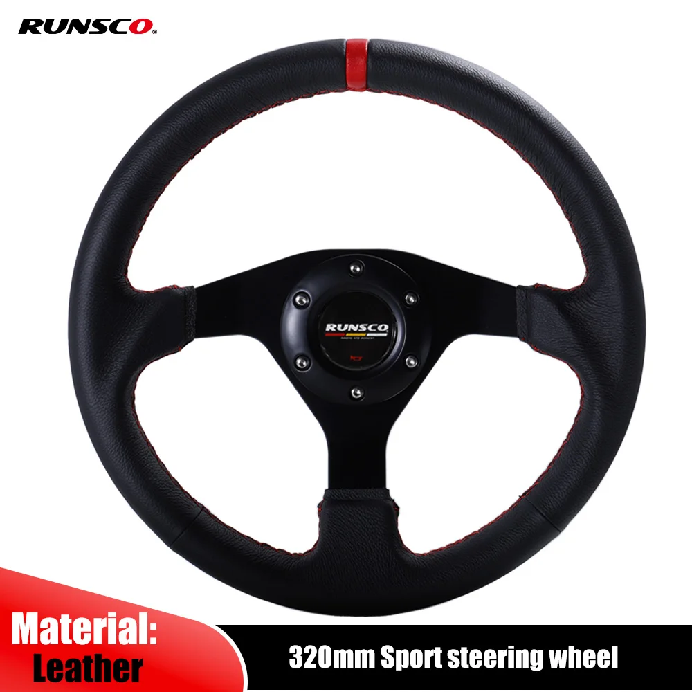 

320mm Flat Steering Wheel Leather Racing Drift Pc Sim Game Steering Wheel Control Frame Aluminum 6061-T6 PCD=70mm