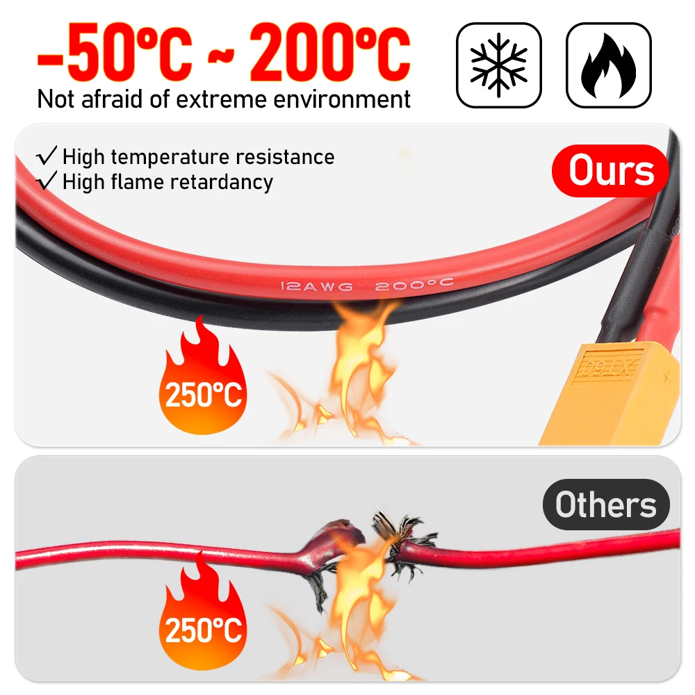 Câble extension XT60 12AWG avec connecteur femelle, idéal pour batterie RC