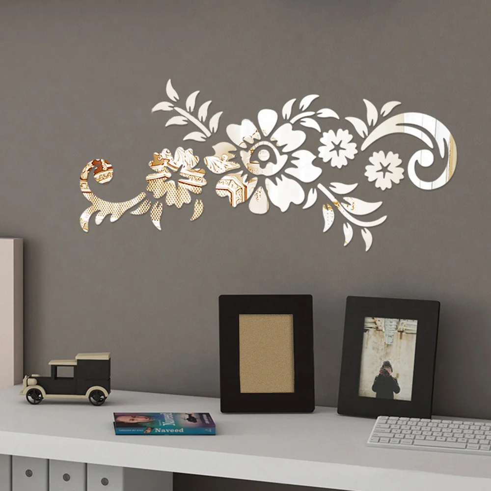 Description Picture 6 of item3D Acrylic Mirrored Rose Vine Flower Stickers Home Wall Mural Stickers Decals