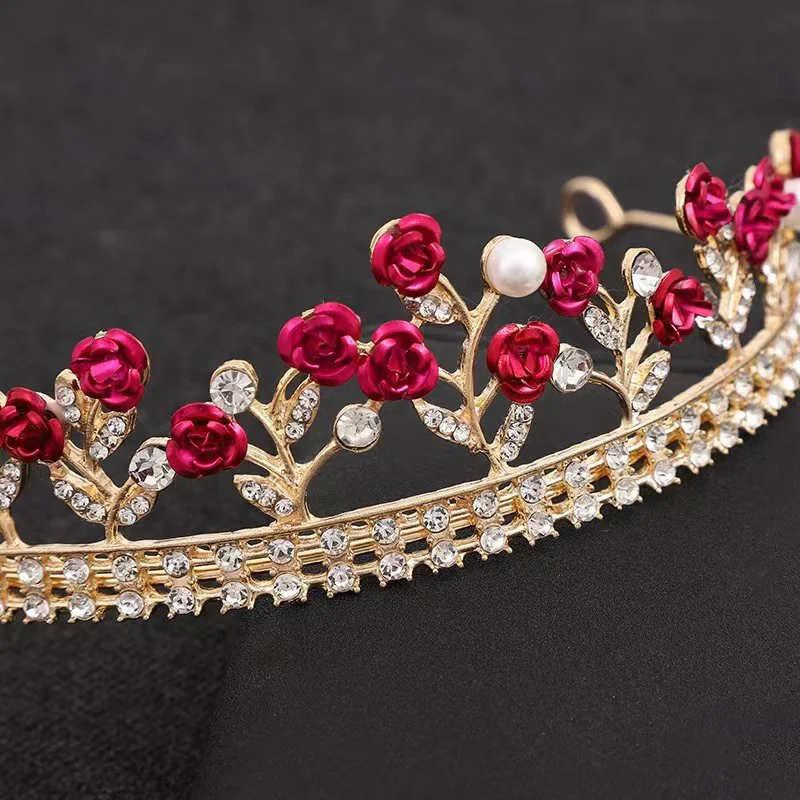 Jewelry Accessories Hair Accessory Hair Headdress Bridal Headwear Hair Band Crown 1 Pc Vintage Headwear Green/Red Rose Crystal Crown Elegant Hairband Tiara Bridal Party Jewelry Wedding Hair Accessories