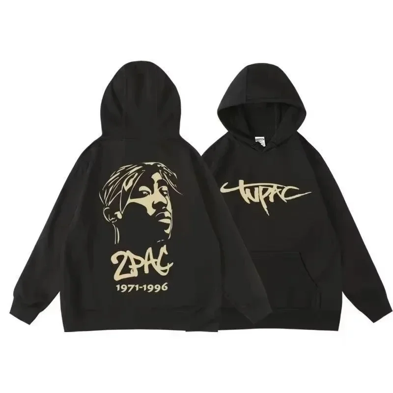 2025 가을/겨울 핫셀링 후드티 래퍼 투팍 2Pac 음악 앨범 프린트 다용도 캐주얼 데일리 후드티 따뜻한 후드티
