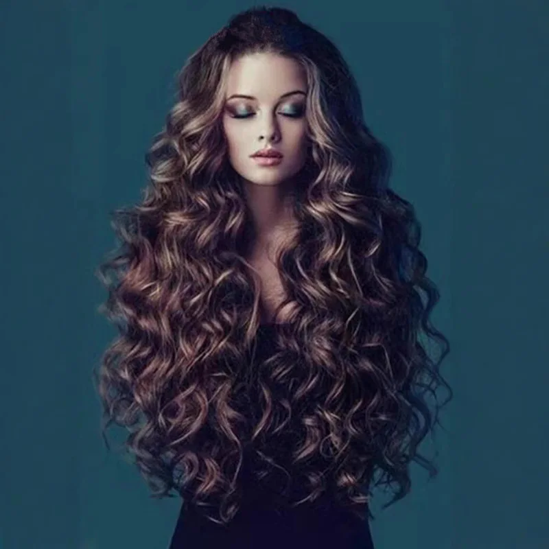 Brown Long Curl Wig Women's Synthetic Fluffy Cos Big Wave Rose Net Hair Extension High Temperature Silk Hair Extension