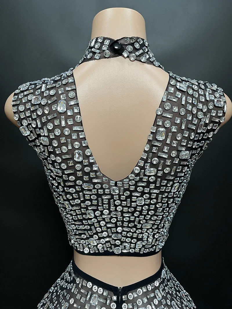 Elegant Sexy Rhinestone Two-Piece Set Evening Dress for Women Elastic Wedding Birthday Celebration Sexy Rhinestone Dress