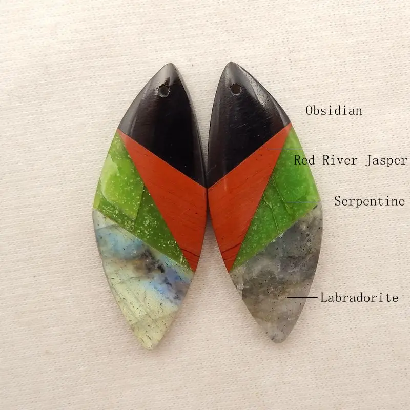 Semiprecious Natural Stone Obsidian Red River Jasper Serpentine Labradorite Earring Bead Accessories For Women 41x16x5mm 10g