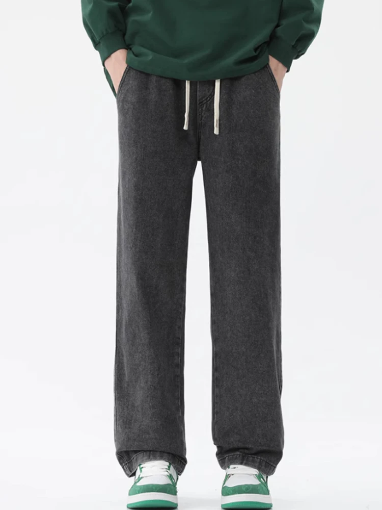 Description Picture 4 of itemn-style solid color jeans spring and summer men's high street straight pants with all the trend of large-size baggy pants