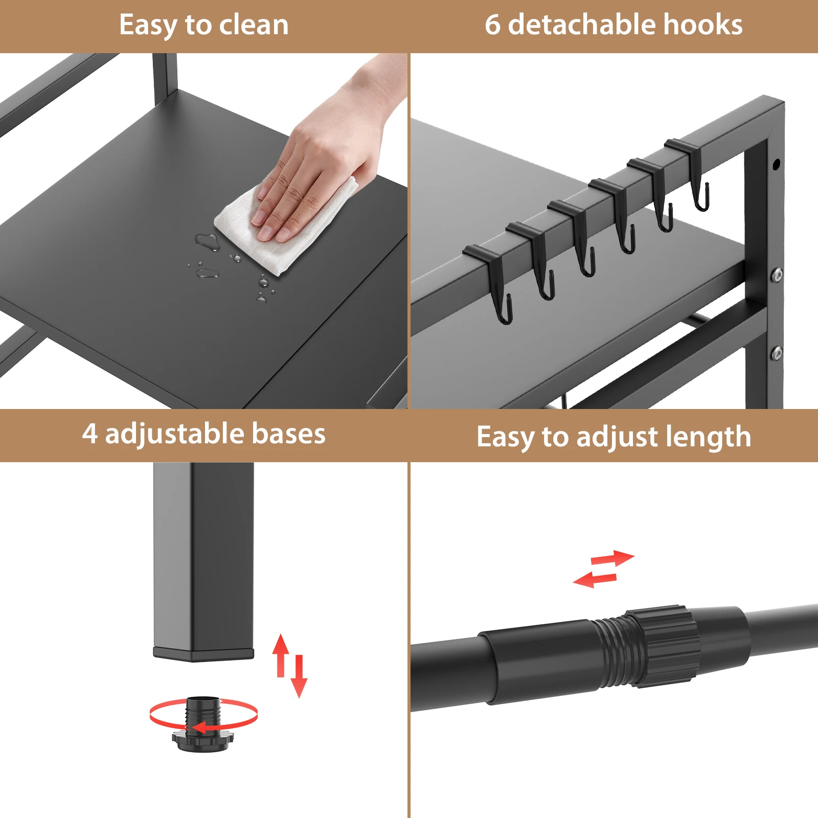 Expandable Microwave Shelf, 1 or 2 Tier Microwave oven Rack Stand Storage Holder Kitchen Corner Shelf Desktop Printer Shelf Rack: 3 - 5 Days Free Delivery Only UK