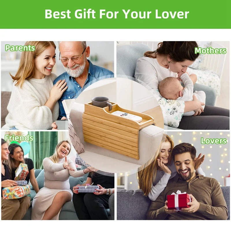 Couch Cup Holder, Couch Drink Holder, Natural Bamboo Sofa Cup Holder Armrest Tray, Portable Couch Arm Tray Table Durable 3