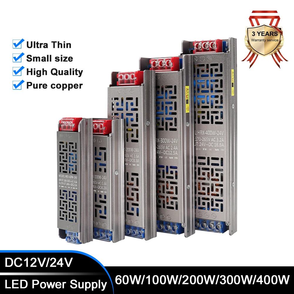 LED Power Supply 12V 24V LED Transformer 100W 200W 300W 400W 220V 110V AC to DC Converter for LED Strip