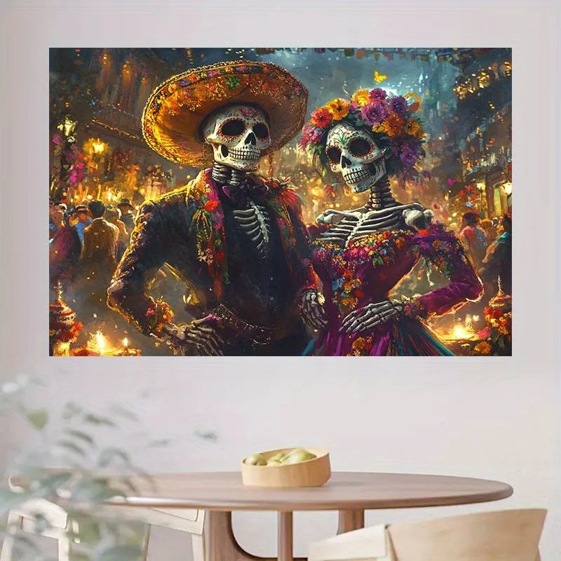 1 Stück Todesgott-Paar-Hintergrund, mit lebendigen Blumen und festlichen Partydekorationen – mexikanische Partydekorationen – Detail 4