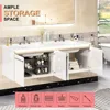 60" Double Sink Floating Vanity with Human Sensor LED, High Gloss Wall, Modern Bath Sink Vanity Cabinet with Metal Handles 6