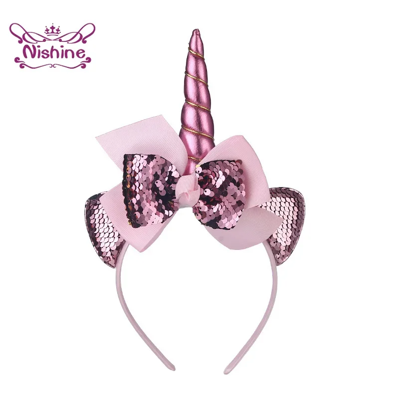 Unicorn Sequin Ribbon Bow Hairband for Kids - Cute Party & Photography Prop