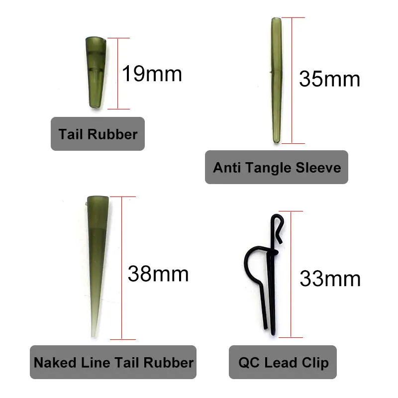 10 Set Carp Fishing Accessories Nylon Line Lead Core Leader Fishing Rigs  Tackle Kit Tail Rubber Lead Clip Anti Tangle Sleeve