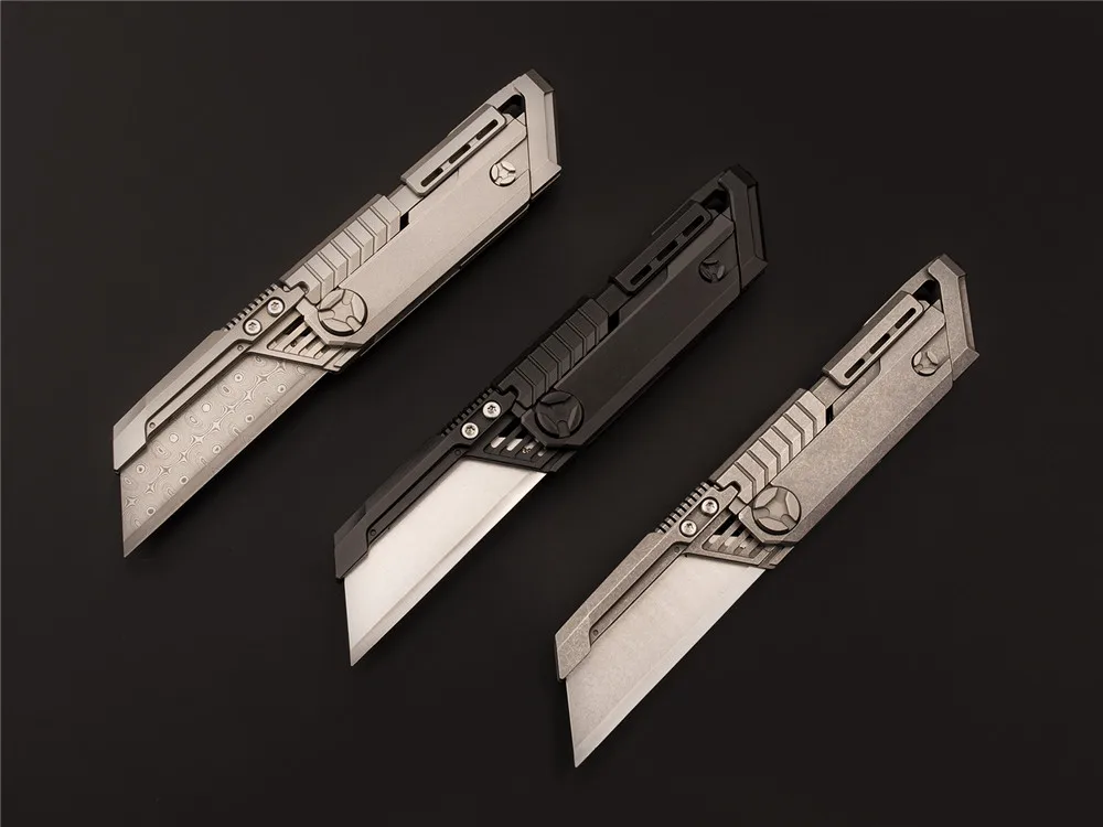 Naithawk Alien Utility Cutter Mes Vouwen Art M390 Damascus Blade Titanium Legering Handvat Met