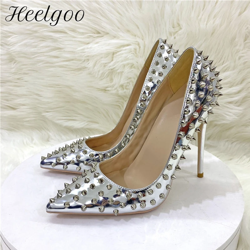 12cm Stiletto Heels Rivets Pointed Toe Shoes Multi Color Studded Wedding  Shoes Spikes Dress Pumps - AliExpress