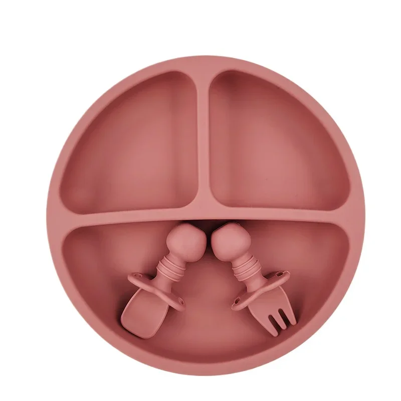 BPA-Free Silicone Suction Dining Set for Children - Includes Smiley Face Plate, Spoon, Fork, and Bib