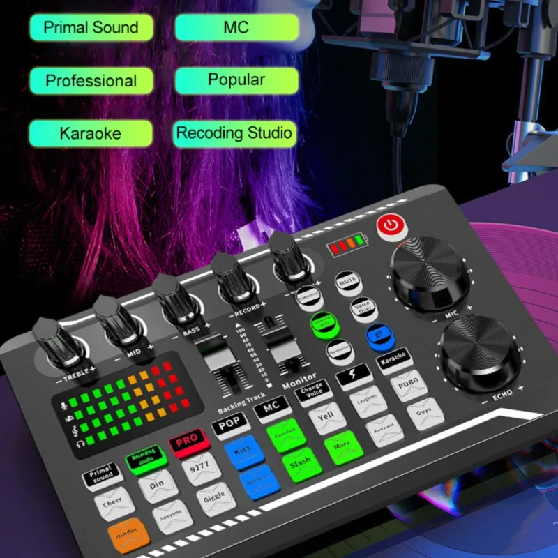 라이브 방송용 전용 사운드 카드 마이크, F998 카드, DJ 믹서 효과 음성 체인저 포함, 오디오 인터페이스 옵션