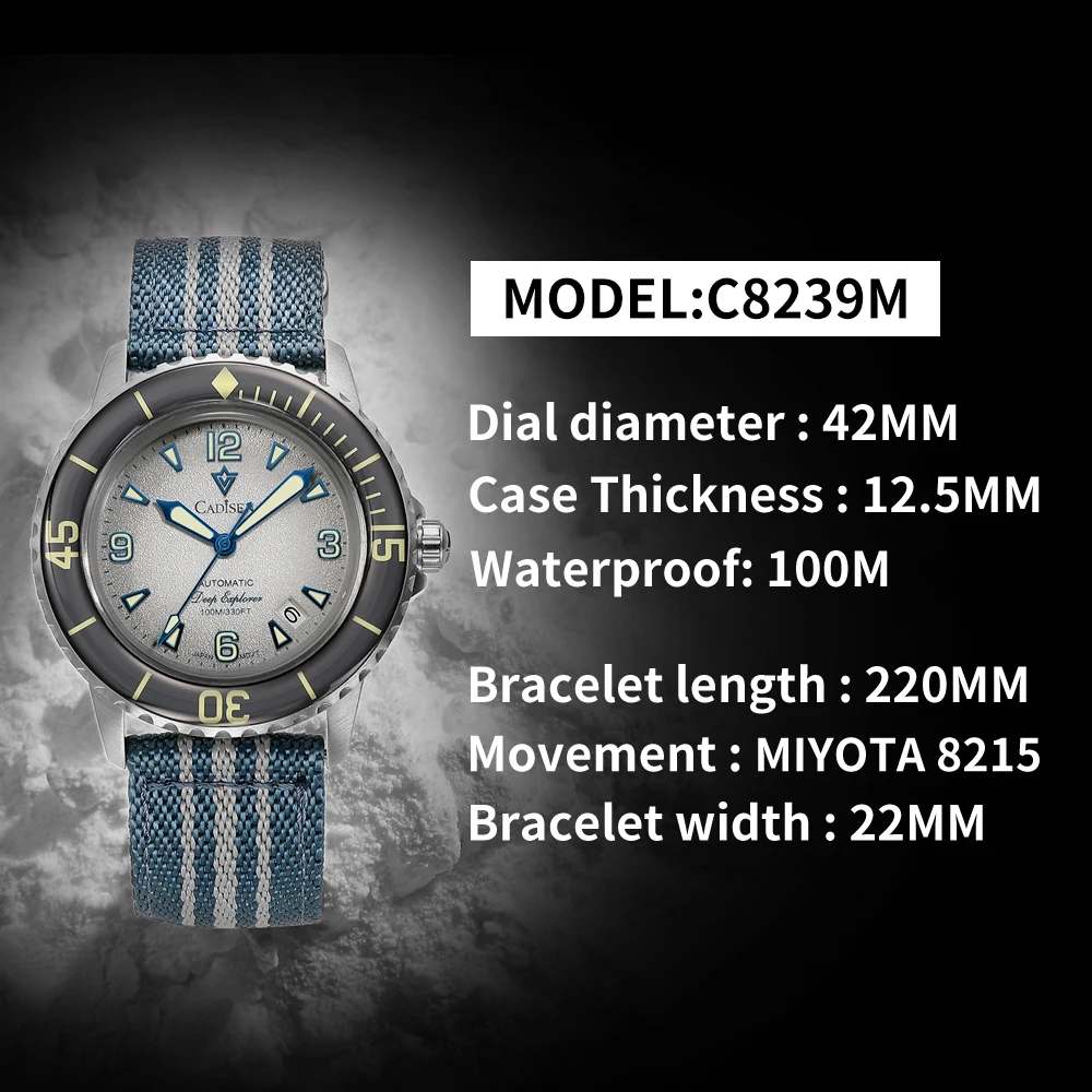 CADISEN Deep Explorer MIYOTA 8215 Automatic Mechanical Watch Man