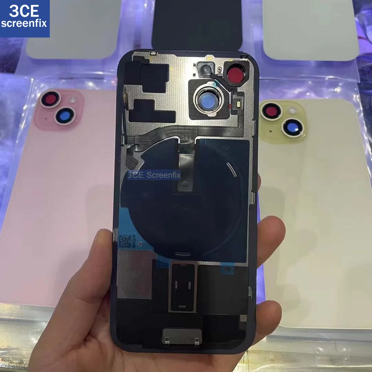 

Задняя крышка батарейного отсека стеклянная крышка для iPhone 15 15 Plus с предварительно установленной магнитной металлической пластиной беспроводной гибкий кабель