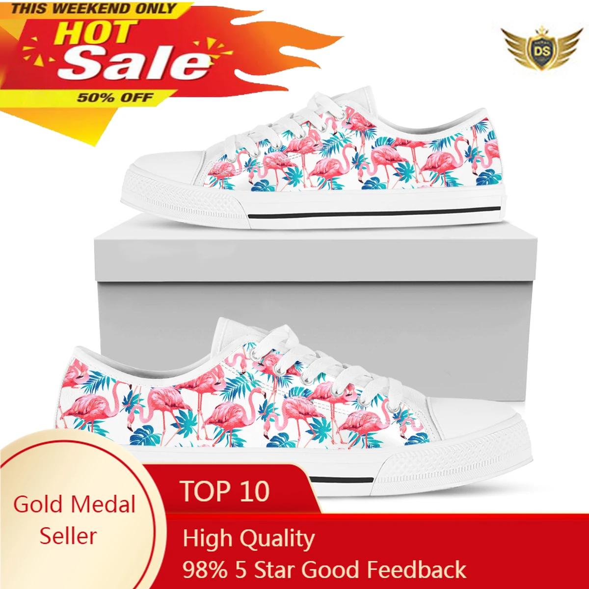 Women's Pink Flamingo Print Sports Shoes Canvas Shoes Lace Up Canvas Shoes White Blue Strappy Casual Shoes Flat Shoes