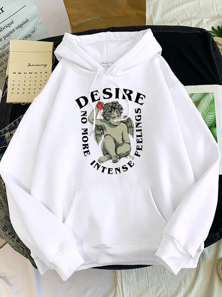 

Love Cupid Holding A Heart Desire No More Intense Feelings Print Female Fur-Liner Pullover Fashion Hoodies Vintage Woman Tops