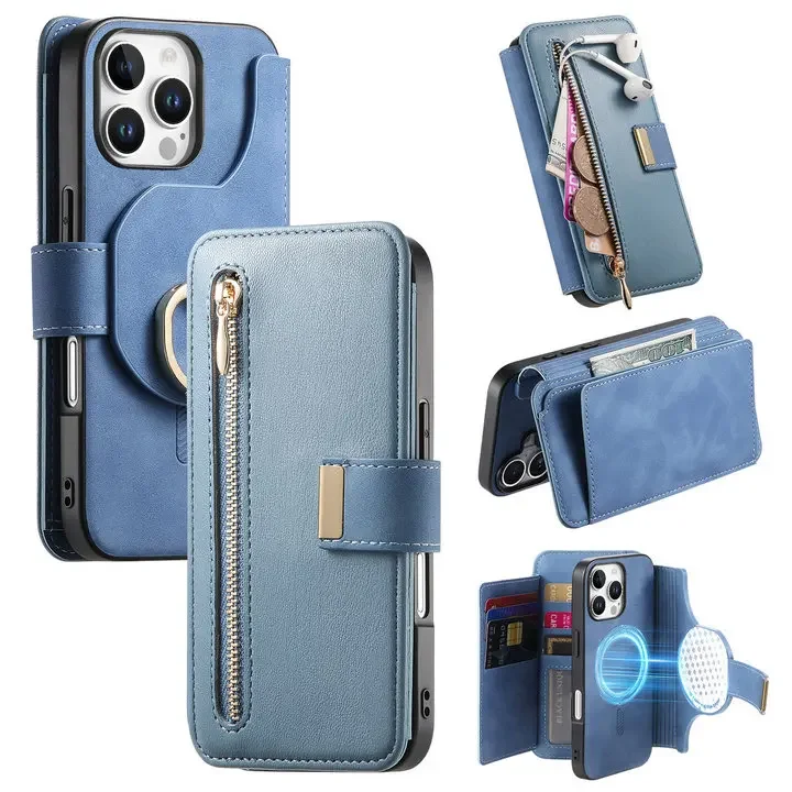 Premium 2-in-1 Detachable Leather Zipper Wallet Phone Case