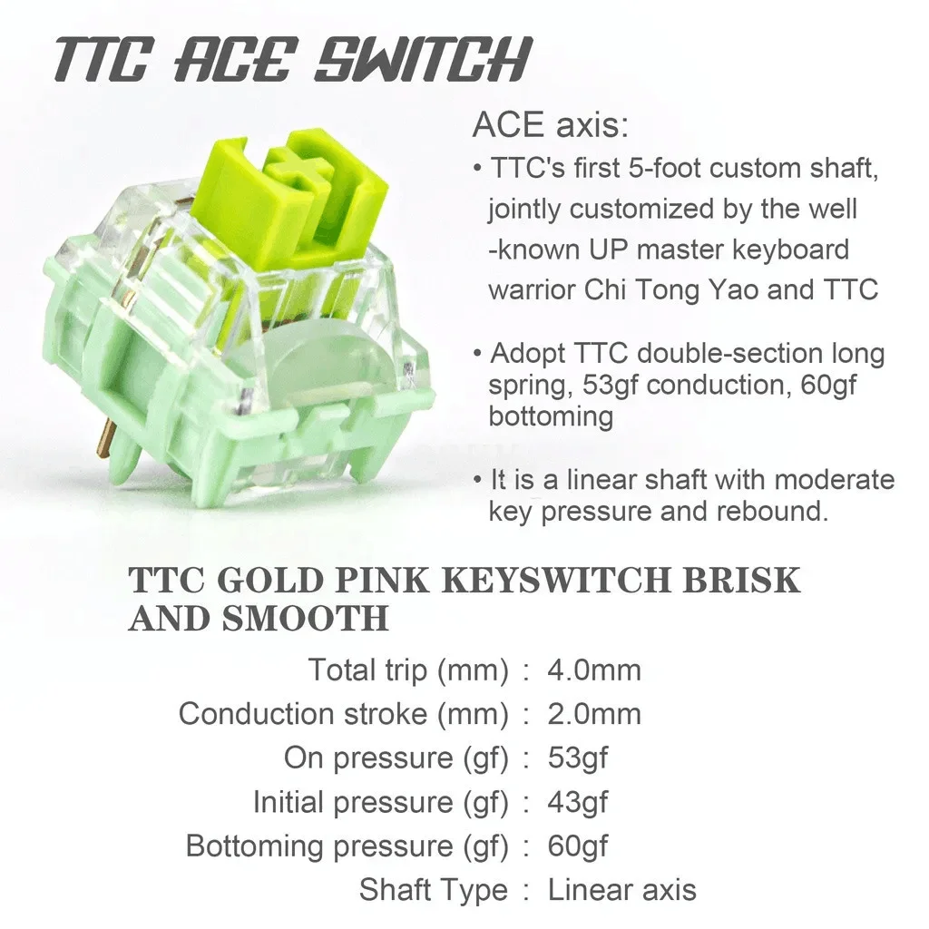 TTC 스위치 ACE RGB 스포트라이트 SMD 키보드 스위치, 선형 5 핀, 53g 기계식 키보드 스위치, 게임용 핫 스왑 액세서리, DIY