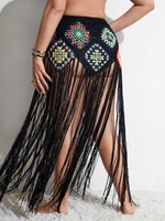 Plus Size Cover Ups Crochet Long Fringe Tassel Beach Dress Hollow Out Women Bikini Swimwear Bathing Suit Beachwear Tunics Skirt - Image 2