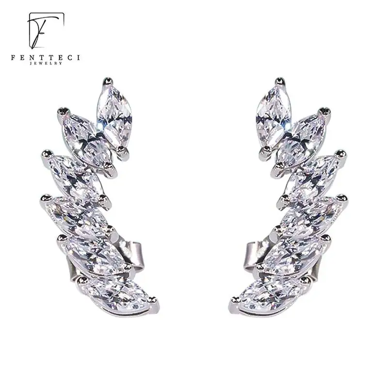 fentteci 925 sterling silver elf earbone clip angel wings flash diamond curved stud earrings advanced custom earrings for women FENTTECI 925 Sterling Silver Elf Earbone Clip Angel Wings Flash Diamond Curved Stud Earrings Advanced Custom Earrings For Women