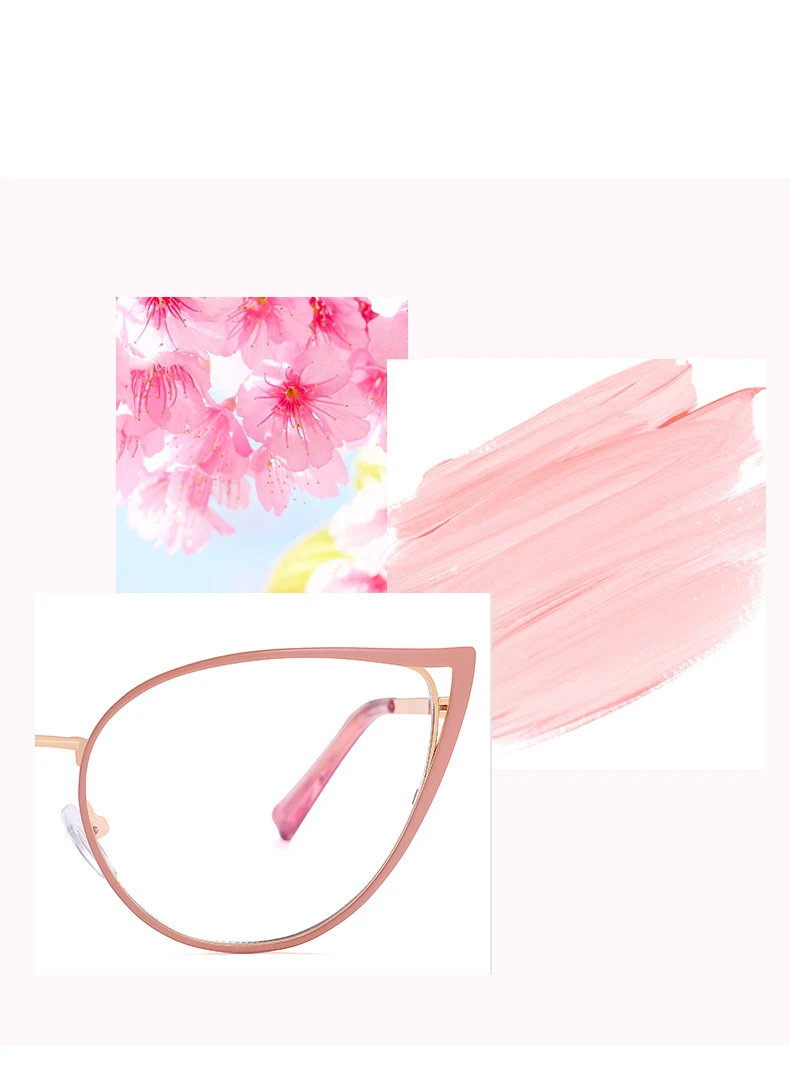 56987 Mode Metall Cat Eye Brillengestell Frauen Trend Aushöhlen Anti Blaues Licht Computer Brille Federscharnier Klare Brillen – Detail 7