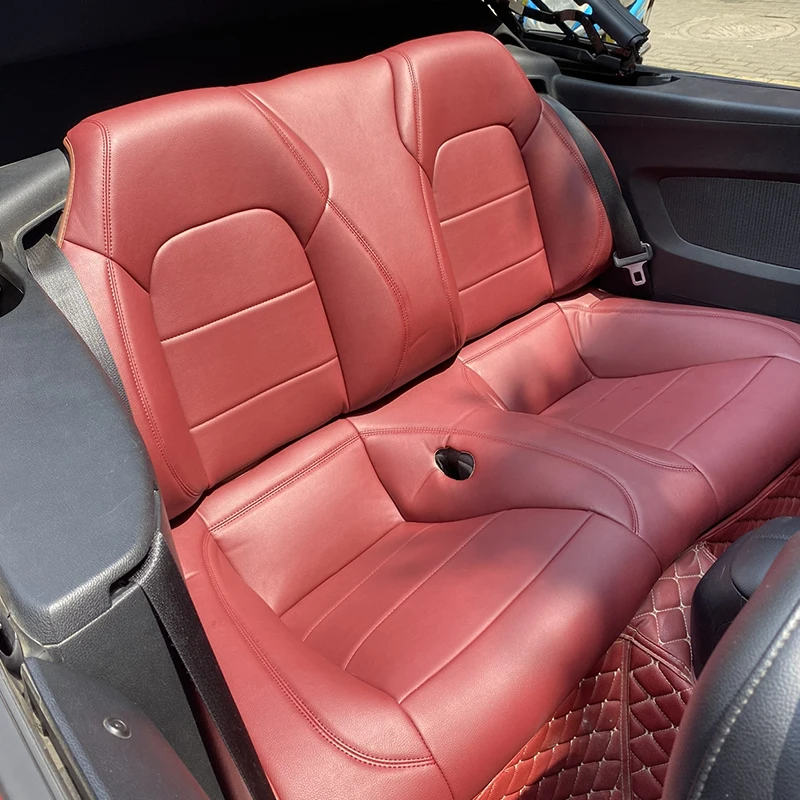 Coverdream Custom Leather Seat Covers For 2015-2024 Ford Mustang Convertible - Full Set, Black/Red, Waterproof