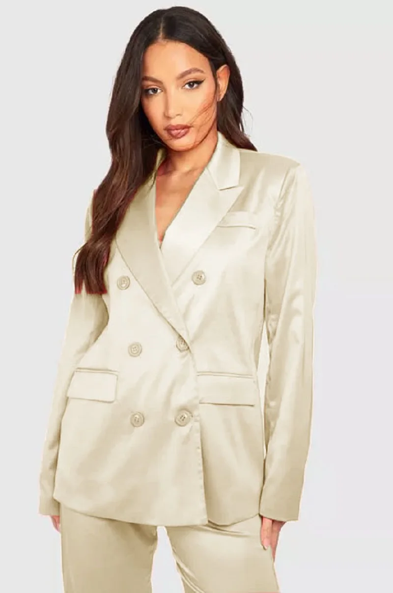 Women's Satin Double Breasted Two-piece Set Elegant 2-piece Sets for Women Fashion Women's Clothing 2024 Sets Suit Lady Pants
