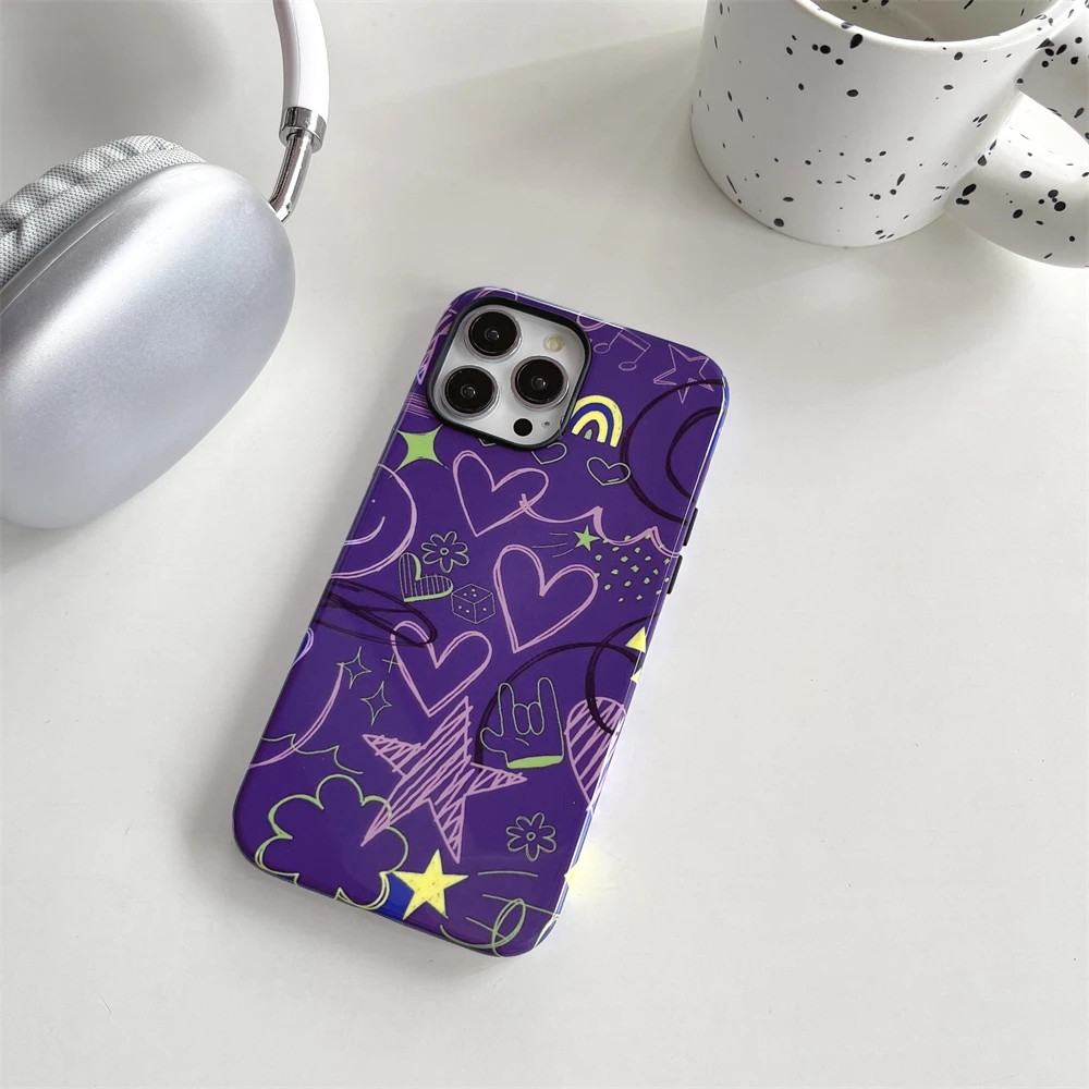 Purple Graffiti Magnetic Two-in-One Film Protective Case for iPhone