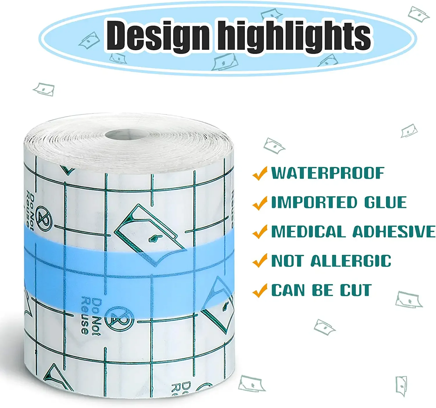 5Cm * 5M Waterdichte Transparante Stretch Lijm Bandage Vaste Tape Voor Tattoo Anti-Allergische Wondverband Fixer gips