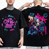 Cartoon Arcane T Shirt Men Jinx Fashion Streetwear Anime Graphic Tee Tops High Quality Cotton Short Sleeve T-shirt 1