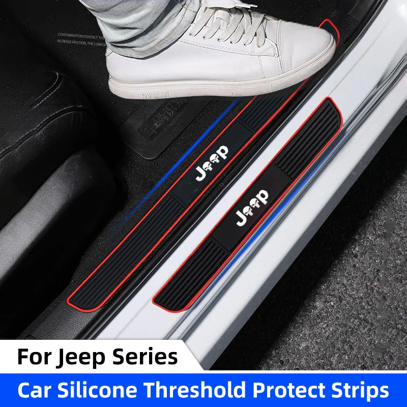 Rubber Car Door Sill Scuff Covers 4pcs For Jeep Renegade Compass Wrangler JK JL Grand Cherokee Door Panel Guards Protector Trim