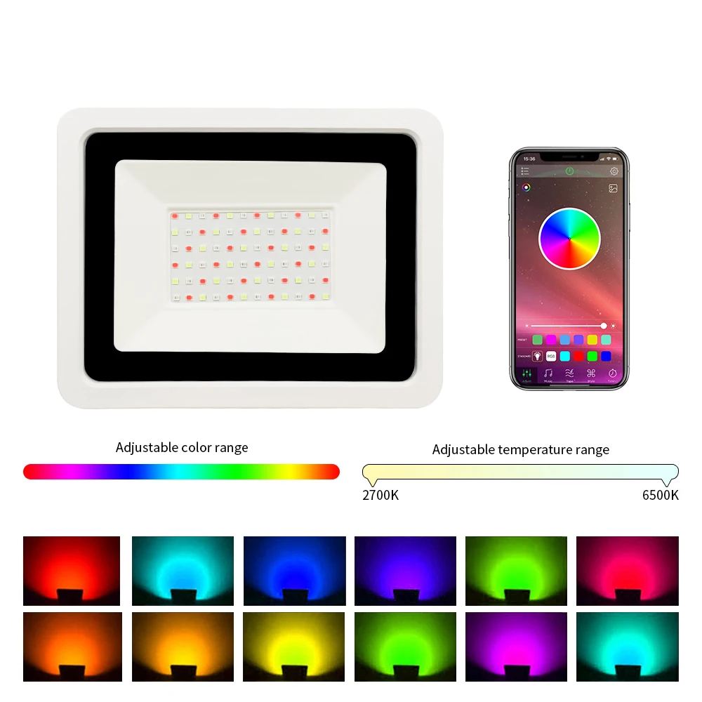 RGB Floodlight intelligent Bluetooth APP Control LED Projector RGBCW 50W 100W 220V AC garden party outdoor lighting APP Spotligh