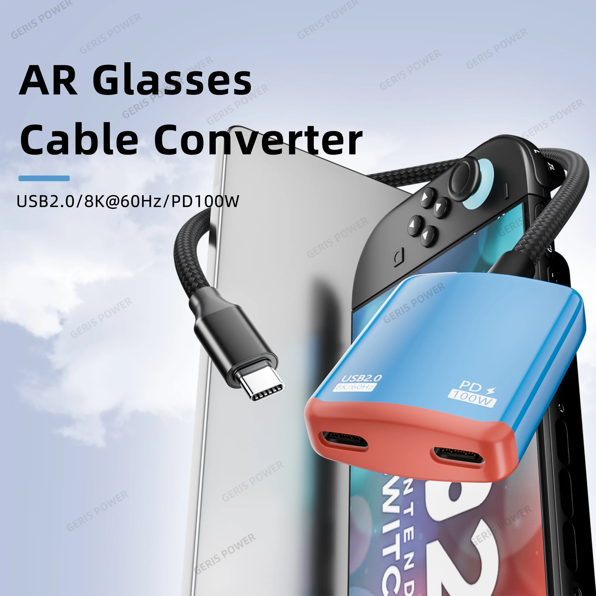 AR Smart Glasses Cable Adapter Converter 100W Type C Universal Docking Station 2 in1 USB C Hub for Steam Deck XREAL AR Glasses
