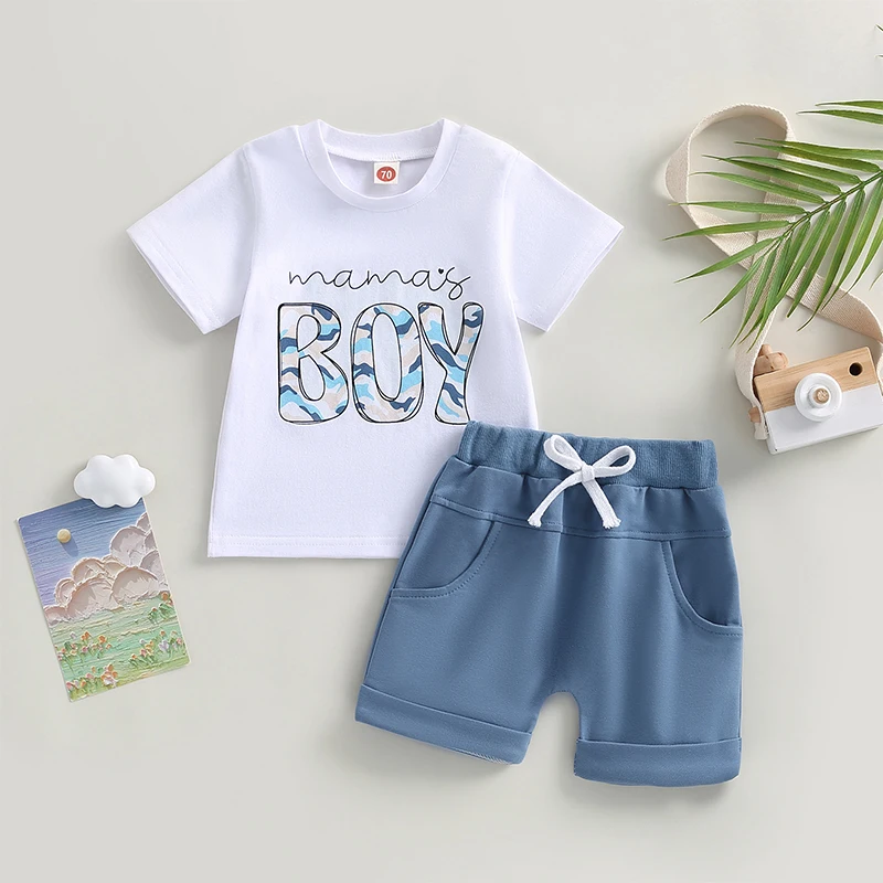 

Listenwind 0-3Y Baby Boys Shorts Set, Short Sleeve Letters Print T-shirt with Elastic Waist Shorts Summer Outfit For Casual