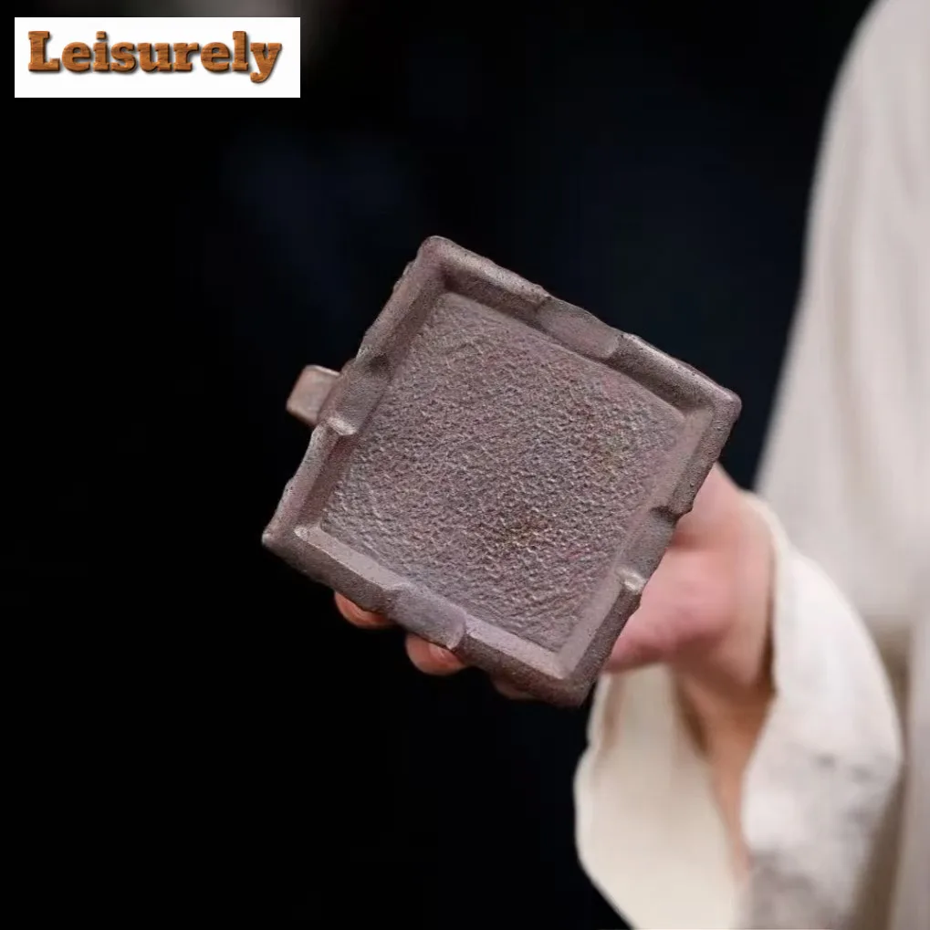 195ml Yixing Purple Clay Teapots Handmade Square Dragon Zun Pot Raw Ore Wood-fired Porcelain Mud Tea Soaking Kettle Zisha Teaset