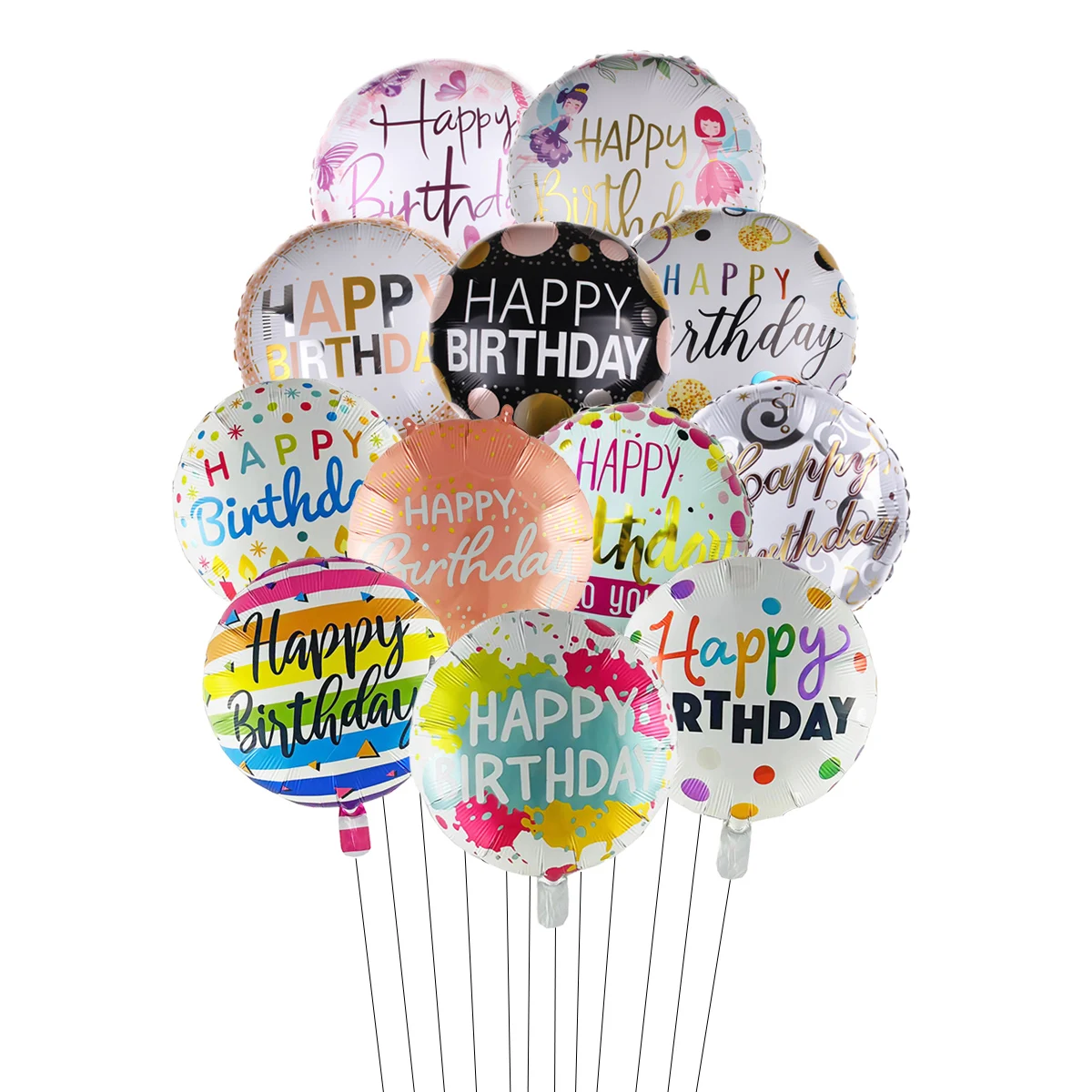 10pcs 18 Inch Round Happy Birthday Balloons Set Birthday Party Decorations Theme Helium Balloon Random style